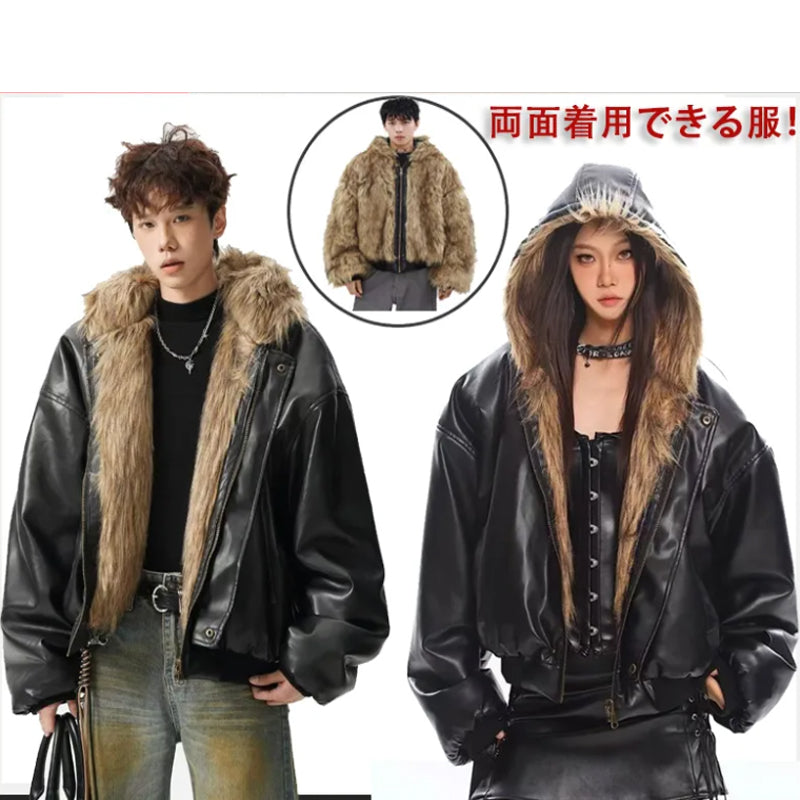 STUSSY Stylish leather hooded jacket（両面着用できる服）（ユニセックス）