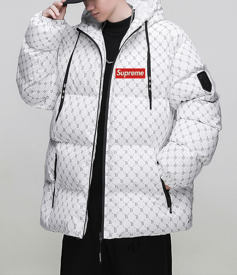 【数量限定】2024 SUPREME 新作冬トレンドブランド B文字総プリントコットンコート フード付き厚手パンツジャケット【ホワイト】