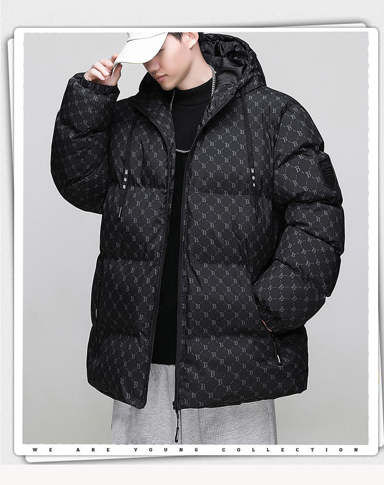 【数量限定】2024SUPREME 冬の新作トレンドブランドBレター総プリント綿服フード付き厚手パンジャケット【ブラック】