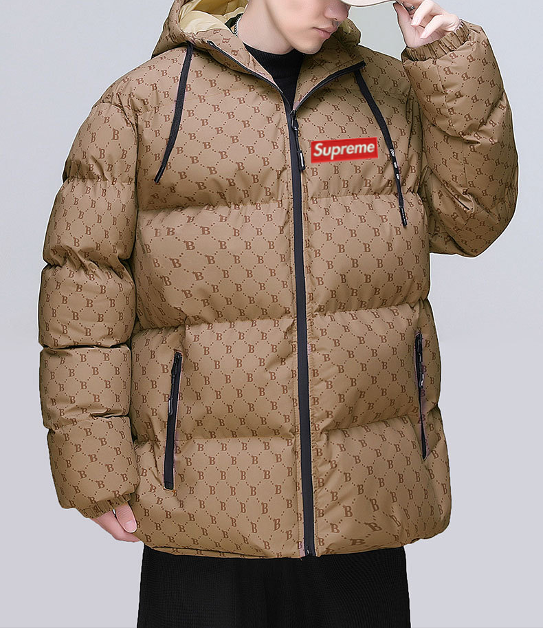 【数量限定】2024 SUPREME 新作冬トレンドブランド B文字総プリントコットンコート フード付き厚手パンツジャケット【ブラウン】