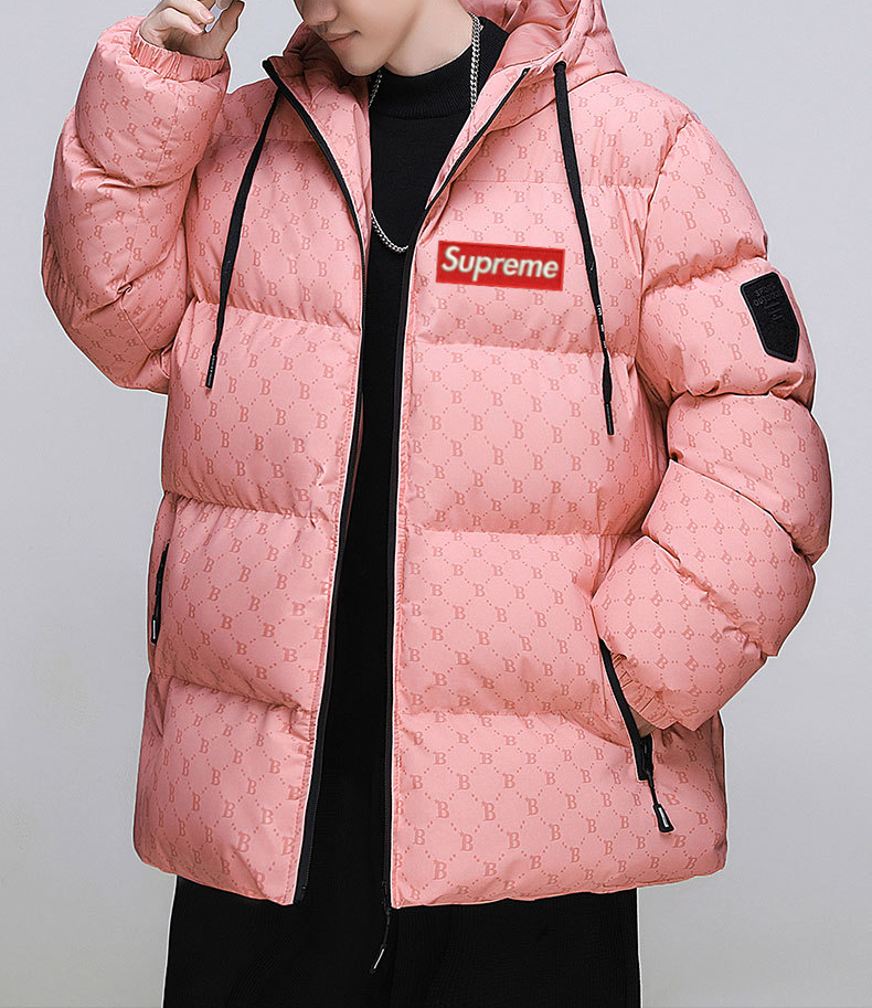 【数量限定】2024 SUPREME 2024冬新作ファッションブランドBレター総プリントコットンコート フード付き厚手パンツジャケット【ピンク】