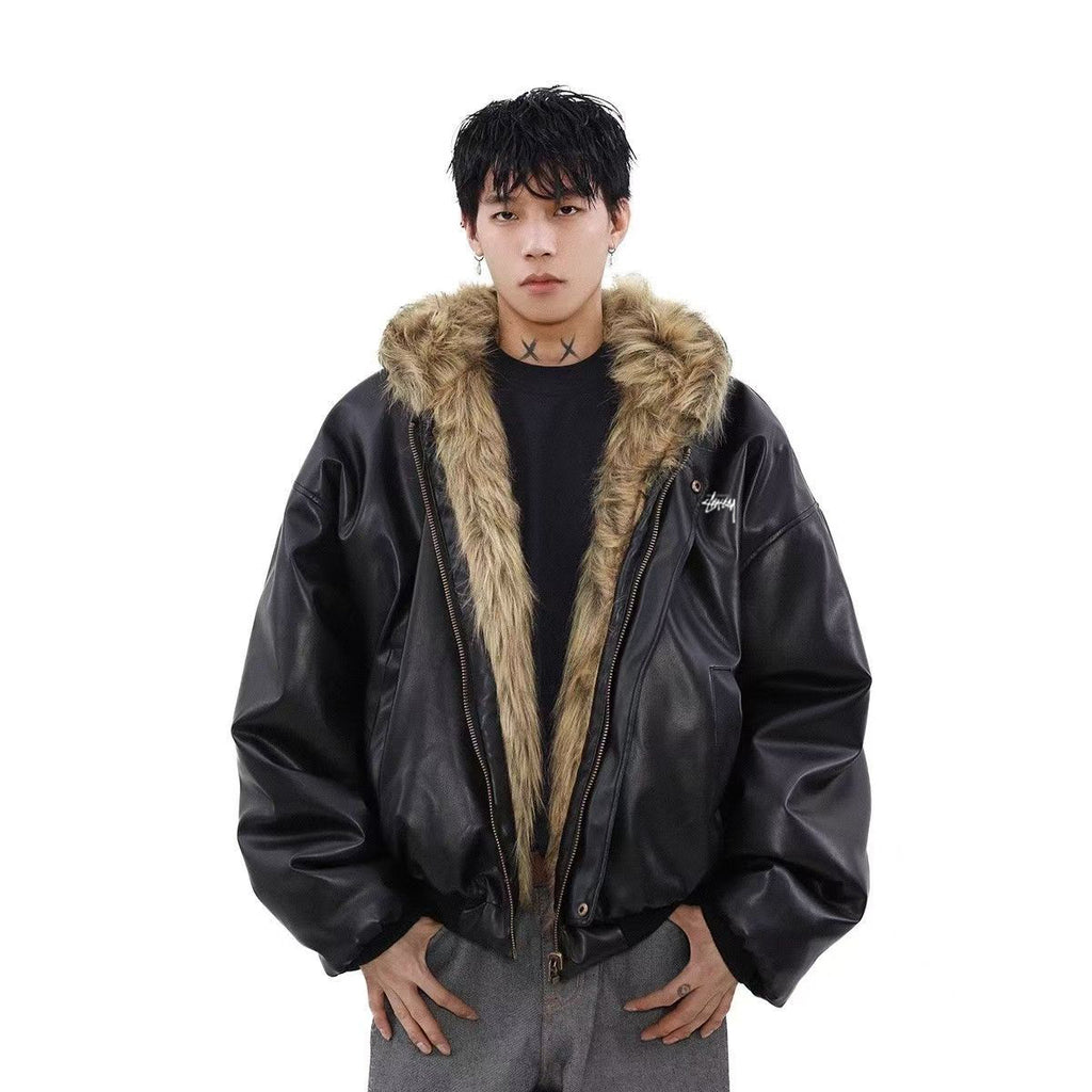 STUSSY Stylish leather hooded jacket（両面着用できる服）（ユニセックス）