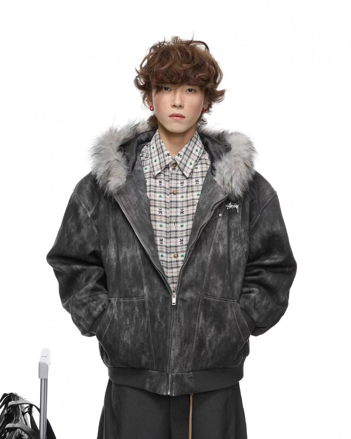 STUSSY American retro trendy hooded down jacket（ユニセックス）