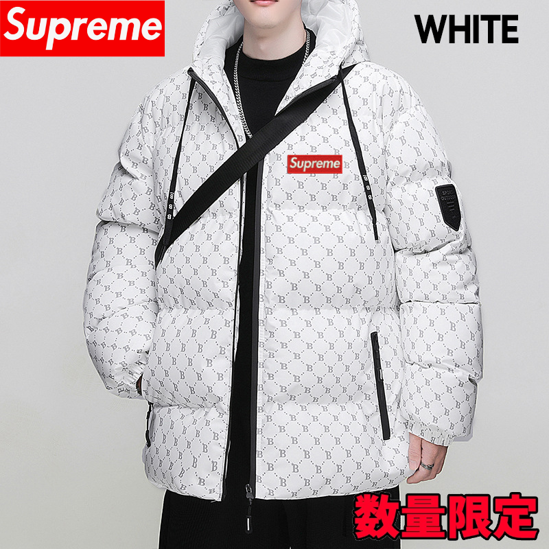 【数量限定】2024 SUPREME 新作冬トレンドブランド B文字総プリントコットンコート フード付き厚手パンツジャケット【ホワイト】