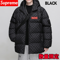【数量限定】2024SUPREME 冬の新作トレンドブランドBレター総プリント綿服フード付き厚手パンジャケット【ブラック】