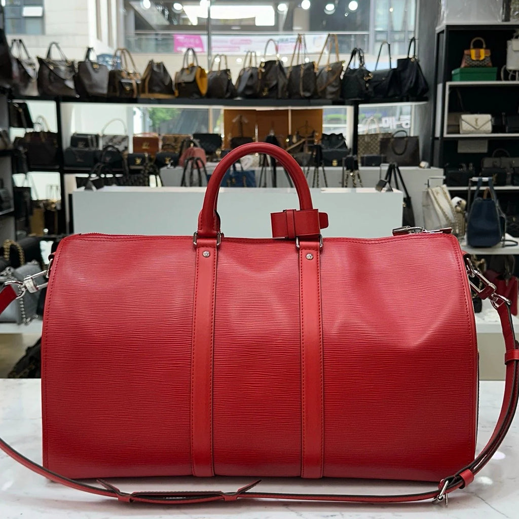 【期間限定割引価格】LV 旅行用バッグ LV シュプリーム キーポル 45 旅行用バッグ EPL ウォーター リップル 旅行用バッグ レッド