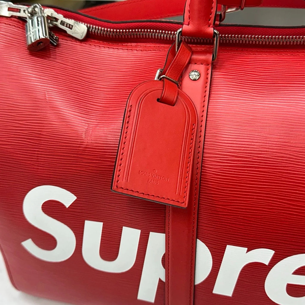 【期間限定割引価格】LV 旅行用バッグ LV シュプリーム キーポル 45 旅行用バッグ EPL ウォーター リップル 旅行用バッグ レッド