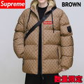 【数量限定】2024 SUPREME 新作冬トレンドブランド B文字総プリントコットンコート フード付き厚手パンツジャケット【ブラウン】